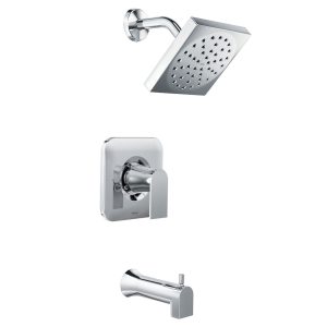 MOEN Genta tub and shower faucet with rain shower head in chrome