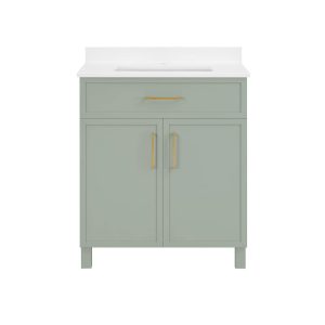 Bilston 30-inch sage green bathroom vanity with engineered-stone top