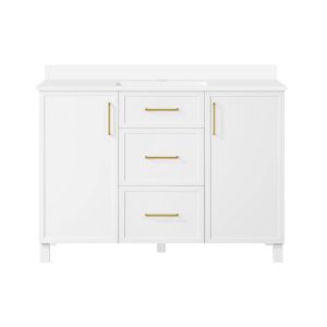 Bilston 48-inch white bathroom vanity with engineered marble top