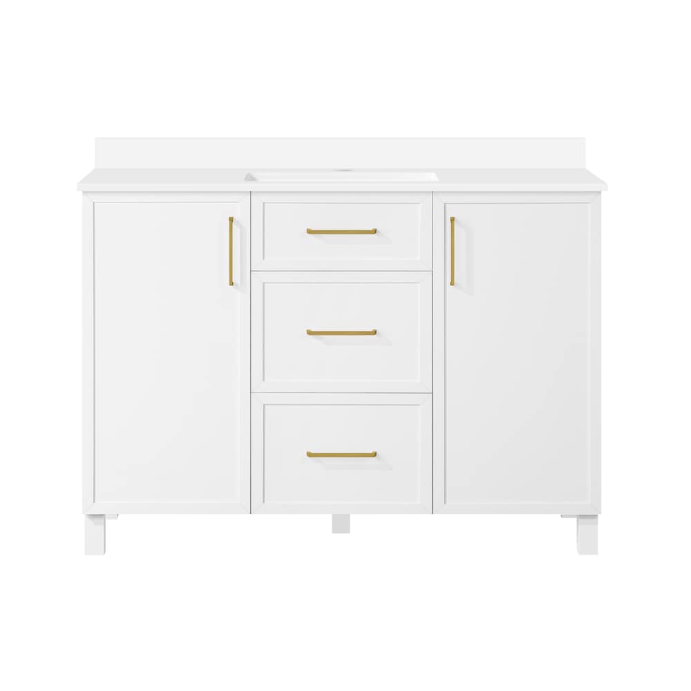 Bilston 48-inch white bathroom vanity with engineered marble top